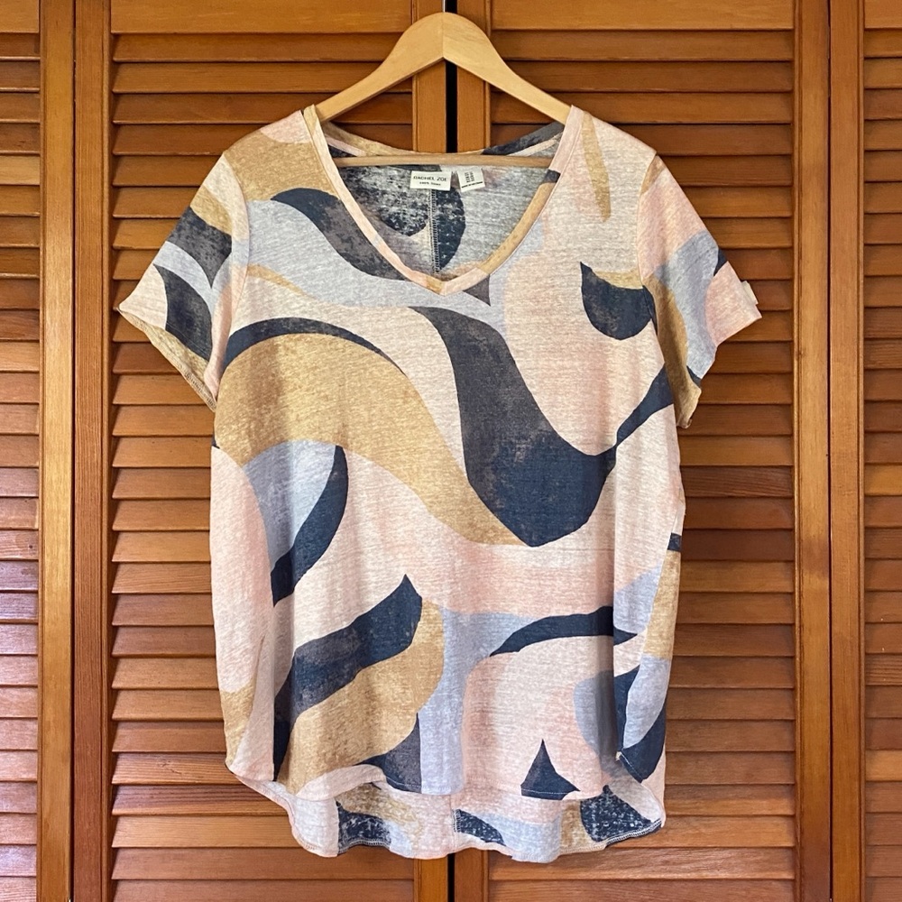 Rachel Zoe Top Women's Plus Size 1X Short Sleeve V-Neck Tee Shirt 100% Linen